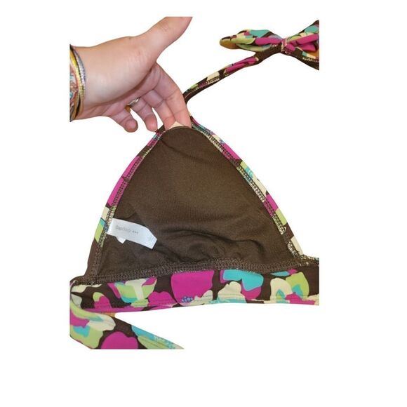 Gap Body Floral Brown 2 piece Halter Bikini Swimsuit L - Picture 5 of 10